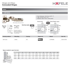Hafele 329.03.558 Salice C2R9A99 Hinge, steel, nickel-plated, 120degree, full overlay, self closing, with dowel, Mod 17 (1 pc)