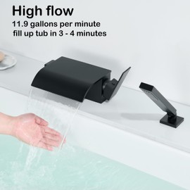High Flow Waterfall Bathtub Faucet Deck Mount Tub Filler Black with Sprayer Hand Shower LLGG Brass Roman Tub Faucets Fillers RIGOBAL