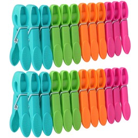 Laundry Pegs Clothes Clips, 24 Pack Clothes Pegs Plastic Clothes Pegs with Durable Spring, 4 Colors Washing Line Pegs Plastic Non Slip Laundry Pegs, Durable Laundry Clips, Rust Resistant