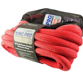 KING-PRO Kinetic Recovery Rope 1“x30' Towing Rope 48,000lbs Breaking Strength 100% Nylon Made Heavy Duty Offroad Snatch Strap 30% Elasticity for Full-Size Truck Large SUVs Offroad Vehicels (Red)