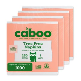 Caboo Tree Free Napkins, 4 Packs of 250, 1000 Total Napkins, Sustainable & Disposable Kitchen Napkin