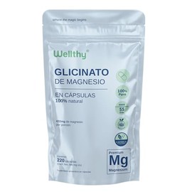 Wellthy Glicinato de Magnesio 220 Cápsulas 432mg. 100% Natural, Alta Absorción, Cápsulas Veganas, Bottle Free.