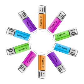 USB Stick 32GB 10Pack, Bosexy Cap USB Flash Drive with Led Indicator Pendrives Multicolour