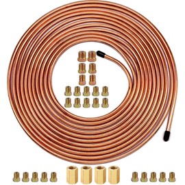 SHOOSHINE 3/16 Inch Brake Line Flaring Tools kit Include 25Ft/7.62m Copper-Plated Brake Pipe with 3/16 Brake Line Fittings (25Ft Brake Line+28Fittings)