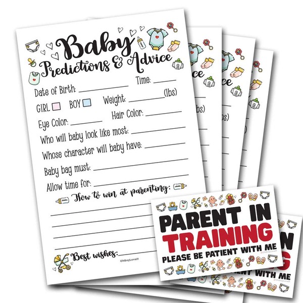 50 Baby Prediction and Advice Cards for Baby Shower | Parent in Training Stickers, Gender Neutral | Gender Reveal Shower Activity