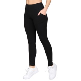 High-Rise Side Pocket Cotton Leggings, Black, L-XL