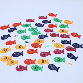 ONEST 54 Pieces Magnetic Fishing Game Wooden Magnet Fishing Game Wooden Magnetic