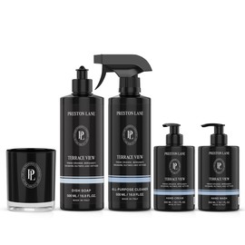 Preston Lane Signature Set, Includes All Purpose Cleaner, Dish Soap, Hand Wash, Hand Cream, & Scented Candle, Terrace View