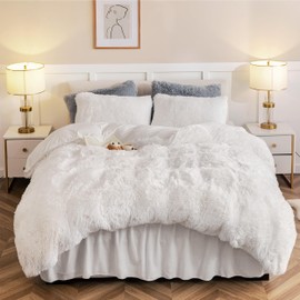 Dreamcountry Plush Fluffy Duvet Cover Oeko-TEX Certified Luxury Ultra Soft Shaggy Crystal Velvet Bedding Set 2 Pieces(1 Duvet Cover + 1 Pillow Shams) Zipper Closure(Twin, White)