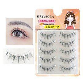 GRTUFOBA 5 Pairs 3D Natural Top Eyelashes Transparent Shaft Soft Core Ultra Light Soft Handmade False Eyelashes