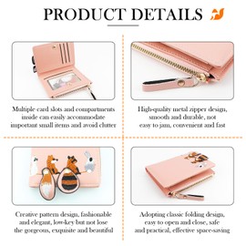 FERCAISH 6 Pieces Zip Around Wallet Animal Change Purse PU Leather Card Holder Bag with Bracelet Gifts for Girls Shopping Travel Birthday Party, pink, Contemporary