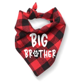 HOUNDNINE - Big Brother Dog Bandana, Buffalo Plaid Pet Bib Pregnancy Announcement Gender Reveal Dog Lovers Gift Accessories Triangle Scarf for Small and Medium Dogs Pets, Size - 26 x 18