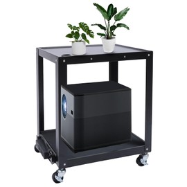 REHOUPTU AV Cart with 4 Wheels, 2 Tiers Rolling Cart with Power Strip, Steel AV Cart with Cart with 2 Shelves, AV Cart with Cord, Duty Av Cart Fit for Offices and Schools (Black)