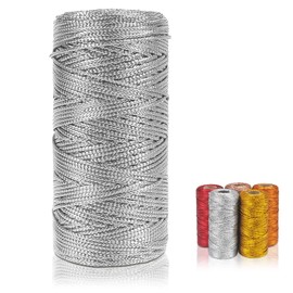 LEREATI Bakers Twine, Silver Twine for Gift Wrapping Thin Inelastic Christmas Twine, Decorative Metallic Glitter Twine String for Crafts, Packing Materials, Gift Tags