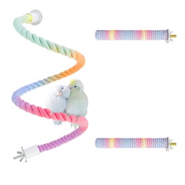 WishLotus Parrot Rope Perch, 31 in Rope Perches for Bird Cages with 2 Small Stand Pole, Flexible Fade Color Perch Rope Swing for Paw Grinding Standing Climbing (A, 31 in+6.6 in)