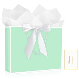 JMANNI Gift Bags, Large Gift Bags, 1Pcs Paper Gift Bag with 2 Tissue Paper and 1 Greeting Cards, Present Bags with Handles for Women Girls Bridesmaid Birthday Valentines Wedding Party (Green)