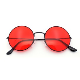 SA106 Retro Vintage Flat Color Circle Round Lens Sunglasses Black Red