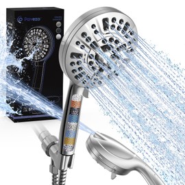 Pavezo® High Pressure Shower Head Handheld 5" Large, Extra Long 60" SS Hose 10-mode Portable Detachable Shower Head with Hard Water Filter for Bathroom, Anti-clog & Powerful to Clean Tile & Pets | Pavezo