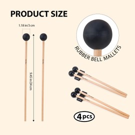 VixxNoxx Set of 4 Drum Sticks Steel Tongue Drum Xylophone Mallets 9.45 Inch Rubber Drum Mallets with 2 Mallets Holder Wooden Percussion Mallets