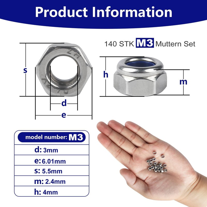 M3 Nylock Nuts, Nylon Insert Lock Nuts, A2 V2A Stainless