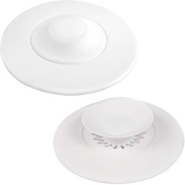 2 Tapones para bañera, colador de desagüe de Silicona para fregaderos, Tapones universales de Silicona para fregaderos, lavabos, Ducha, Cocina y Otros ámbitos de aplicación (Blanco)