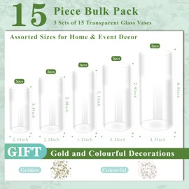 Zomiol 15pcs Clear Glass Vase for Centerpieces, 4,6,7.5,8,10 inch Tall Cylinder Flower Vase Bulk Floating Candle Holder for Wedding Table Home Décor and Party