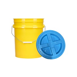 House Naturals 5 Gallon Plastic Yellow Food Grade BPA Free Made in USA Bucket Pail with Air Tight Double Gasket Screw on Lid(Pack of 3) (Yellow and Aqua lids)