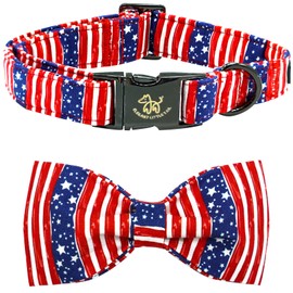 Elegant little tail Independence Day Dog Collar, Holiday Pet Collar with Bow Dog Durable Patriotic Dog Collars Pet Gift Adjustable Dog Collar for Medium Dogs