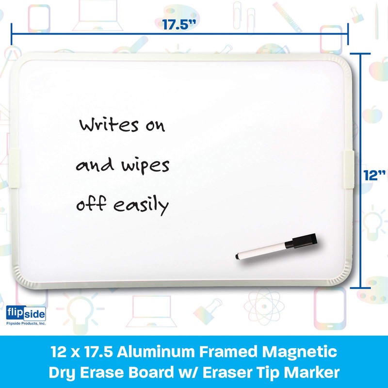 Flipside 2-Sided Magnetic Dry Erase Board with Marker, 12 x
