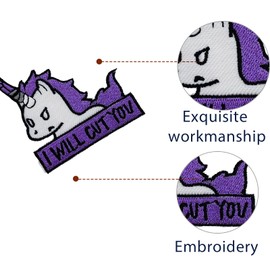 Wikineon Iron On Embroidered Patch, Cute Animal Patch "I Will Cut You" - Appliable to Badge Iron On Sew On Emblem Patch DIY Accessories Perfect for Jackets, Clothes, Hats & Jeans