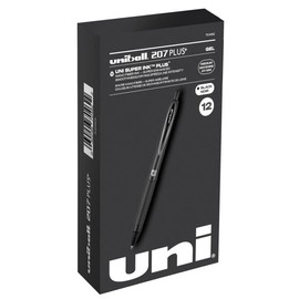 uni-ball 207 Plus+ Retractable Gel Pens 12 Pack in Black with 0.7mm Medium Point Pen Tips - Uni-Super Ink+ is Smooth, Vibrant, and Protects Against Water, Fading, and Fraud