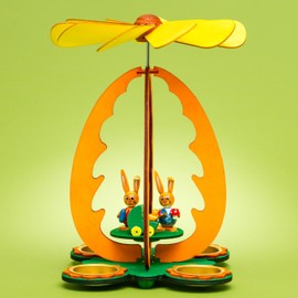 SIKORA OD04 Easter Decoration Wooden Easter Egg Tea Light Table Pyramid with Easter Bunny Figures, Colour/Model: A1 Easter Bunny Family Yellow/Green