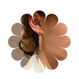 Yheakne Boho Crystal Leaf Drop Earrings Gold CZ Olive Leaf Earrings Vintage Rhinestone Earrings Dangle Long Rhinestone Crystal Earrings Jewellery for Women and Girls, Zinc, No Gemstone