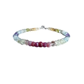 LKBEADS multi gemstone 3-4.5mm rondelle shape faceted cut gemstone beads 7 inch stacking bracelet with silver plated lock for unisex.#Code- LCBR-4496