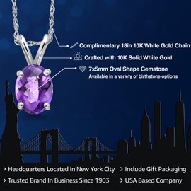 Gem Stone King 10K White Gold Purple Amethyst Pendant Necklace for Women | 0.75 Cttw | Gemstone February Birthstone | Oval Checkerboard 7X5MM | With 18 Inch Chain