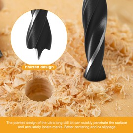 7Pcs Extra Long 9.05" Brad Point Wood Drill Bit Set, Drill Splinter-Free Perfectly Round Holes in All Types of Wood (1/8", 1/4", 3/8", 1/2", 3 5 7/16")(Black+Silver)