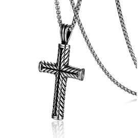 SURALIN Men's Stainless Steel Cross Necklace, Necklace with Cross, Stainless Steel