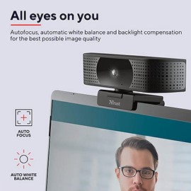Trust Teza Cámara web 4K Ultra HD, 3840 x 2160, 2 micrófonos integrados y enfoque automático, 30 FPS, USB Plug & Play, cámara web para equipos, zoom, 