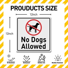 BTHUKO No Dogs Allowed Sign - No Dogs Sign 12"x12" Aluminum Sign - No Pets Allowed Sign - Curb Your Dog Sign - No Dogs On Lawn Sign - Dog Sign For Fence - Dog Signs For Home Decor - Dogs Off Grass