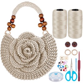 ACRNIGHEET Crochet Kit for Beginners White Khaki Crochet Purse Bag for Women DIY Tote Bag Making Kit with Step-by-Step Tutorials Hobbies Project for Starter Boho Style Gift Ideas