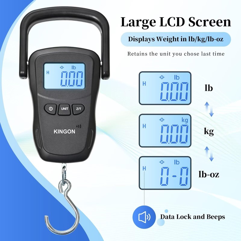 KINGON Rechargeable Luggage Scale, Digital Portable Bag Scale for Travel,