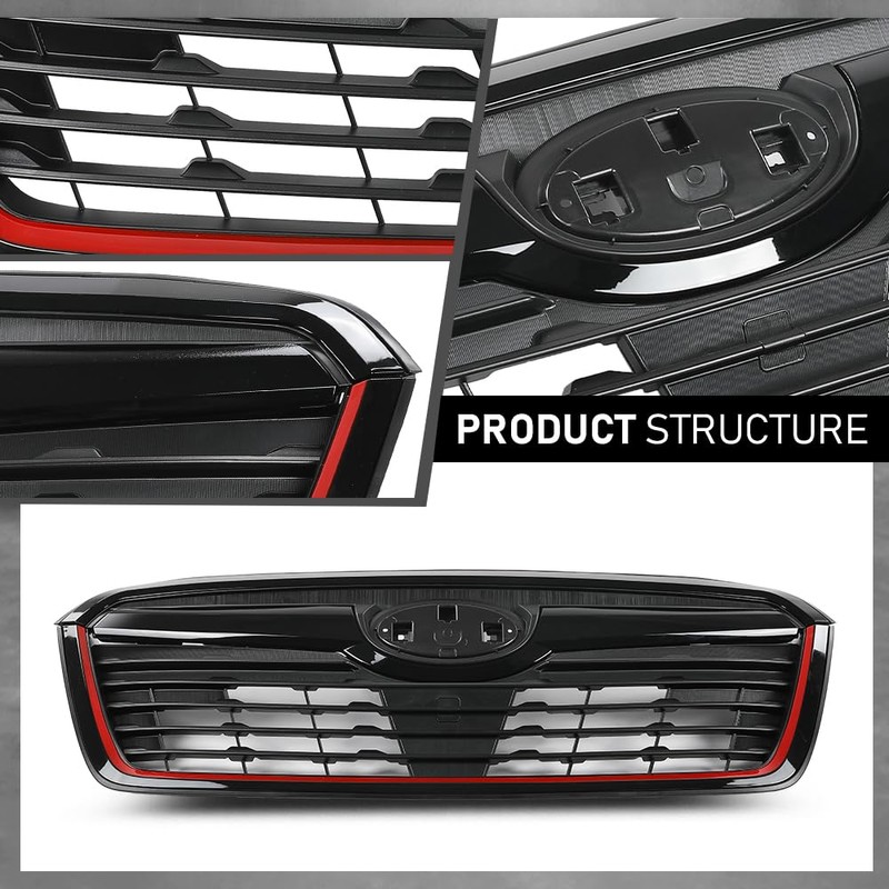 G-PLUS Front Grill w/Camera Hole Gloss Black w/Red Line Compatible