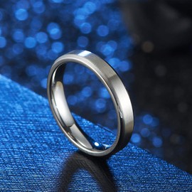 HIJONES Men Womens Stainless Steel Matte Brushed Ring Classic Simple Plain Wedding Band Comfort Fit 4mm Silver Size N 1/2
