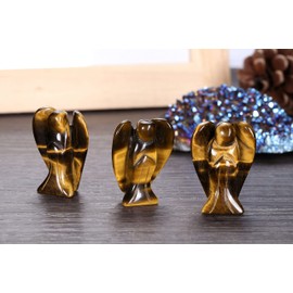 JSDDE 1.5 inch Tiger Eye Crystal Angel Figurine Gemstone Carved Mini Pocket Guardian Angels Statue Ornament Decoration for Home Office
