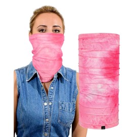 Basic Sense Tie Dye Soft Multifunctional Neck Warmer Gaiter Headwear Wind Protection Scarf Tube Snood Winter Sports Face Coverings, Pink