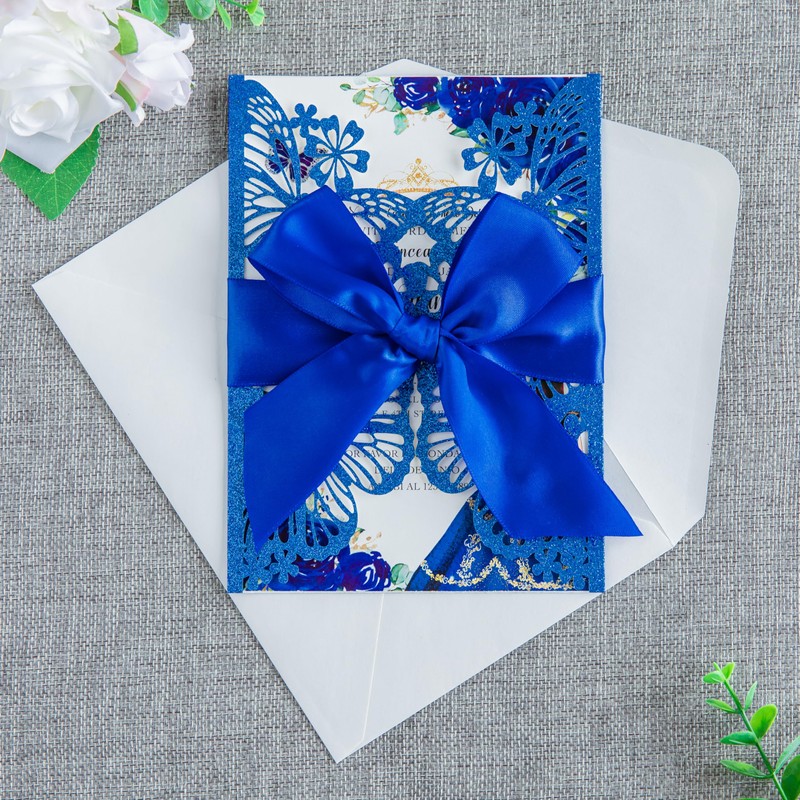 FEIYI 20 PCS 5.12x7.2 Butterfly Quinceanera Invitation, Laser Cut Wedding