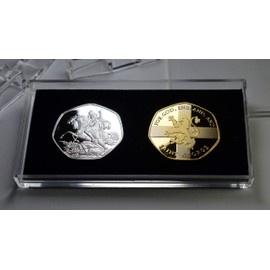 The Commemorative Coin Company Pair of ST GEORGE & THE DRAGON Silver & 24ct Gold Commemoratives in 50p Coin Display Case. England, Patron Saint. FOR GOD, ENGLAND, AND SAINT GEORGE
