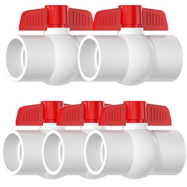 EPHECH 5PCS 1-1/2" PVC Ball Valve, SCH40 Slip PVC Water Pipe Valve with Easy Turn Red T-Handle, Shut-Off PVC Ball Valve Socket for Swimming Pool, Sprinkler Lines, Outdoor Plumbing & Irrigation System