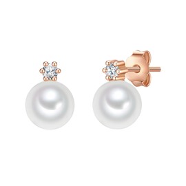 Valero Pearls Women's Stud Earrings 925 Sterling Silver with Zirconia Freshwater Cultured Pearl Approx. 6.0 - 6.5 mm, Cubic Zirconia