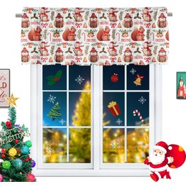Christmas Owl Bunny Party Kitchen Curtain Valance 52x18inch with Rod Pocket Half Squirrel Xmaswiease Bell Laundry Cutain Topper Window Valance